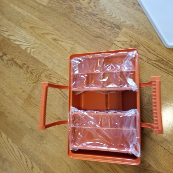 Tupperware TupperCraft Sewing Kit Craft Tackle 4pc Organizer Box Orange - Picture 3 of 8